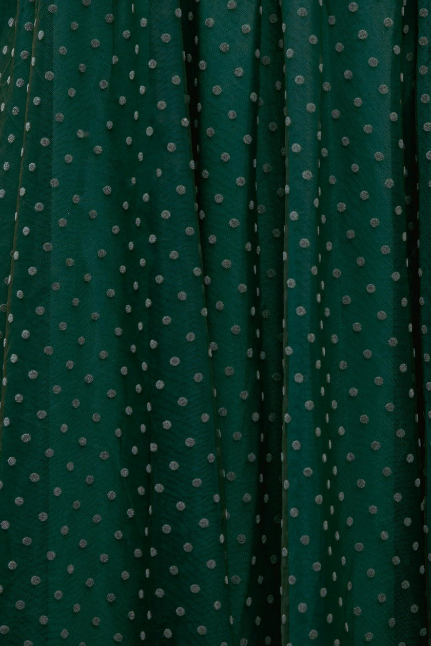 Hattie Dress in Green Flocked Dot Tulle