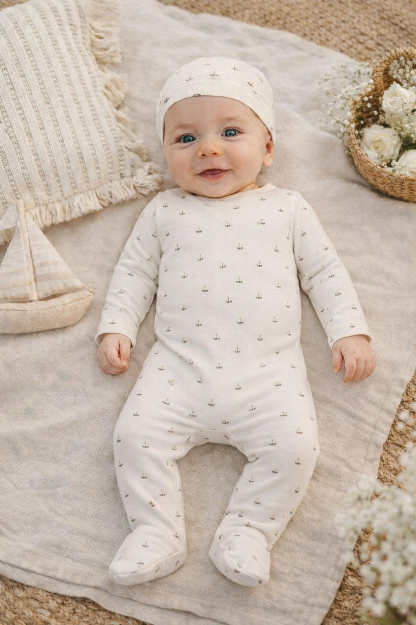 Dotty Boats Footie, White