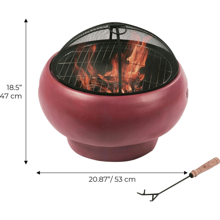 Outdoor 21" Wood Burning Fire Pit with Grill Grate and Faux Concrete Base