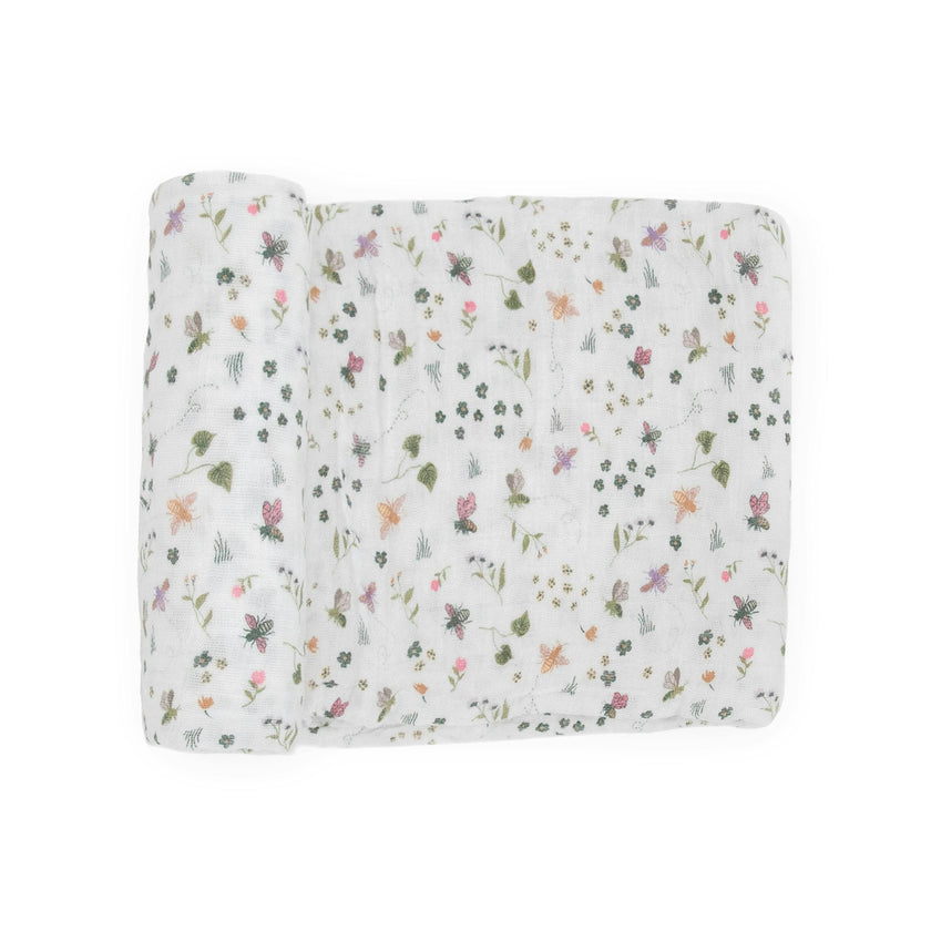 Cotton Muslin Swaddle Blanket - Garden Bees