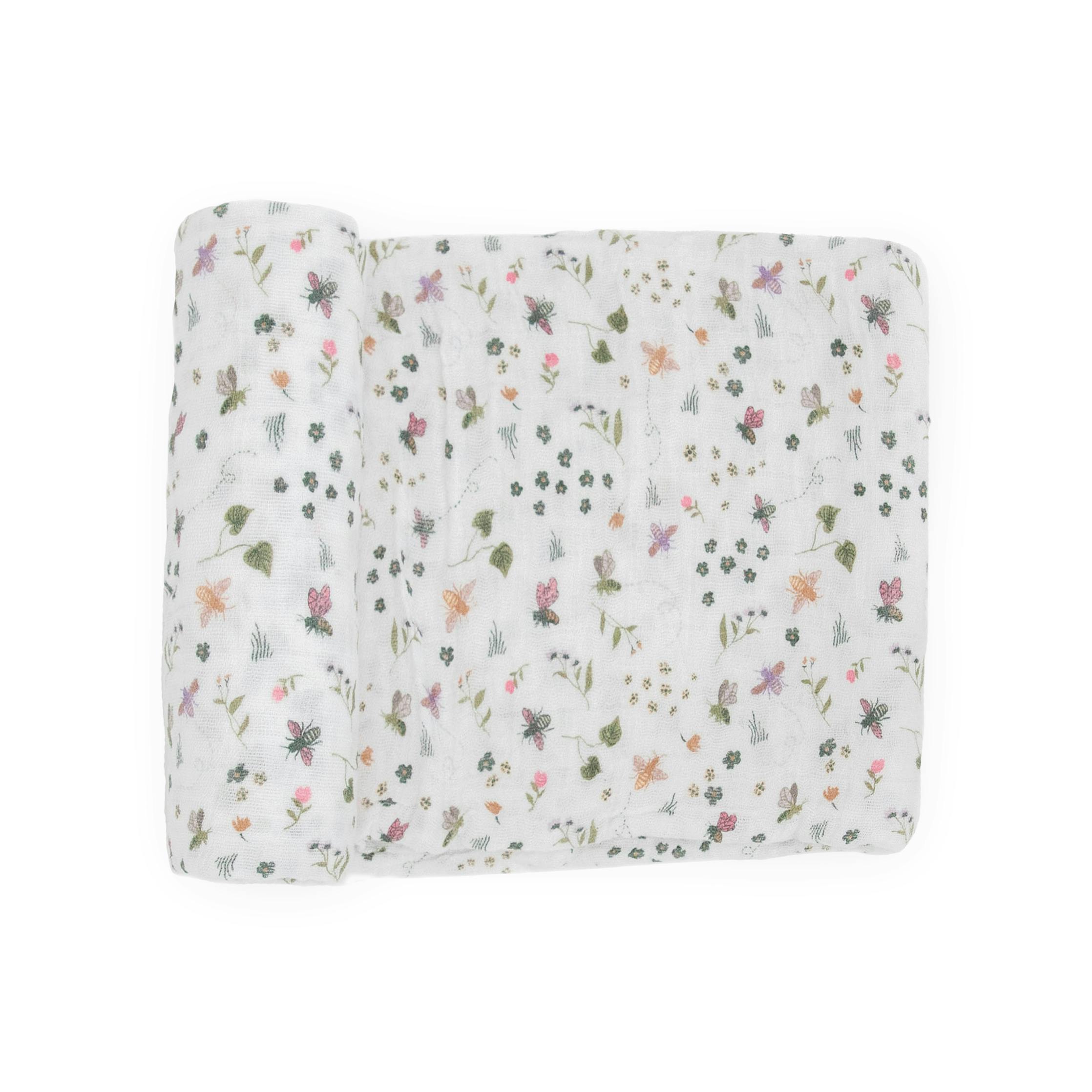 Cotton Muslin Swaddle Blanket - Garden Bees