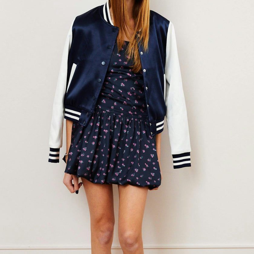 Valley Satin Varsity Jacket Navy & White