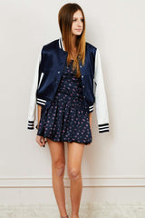 Valley Satin Varsity Jacket Navy & White