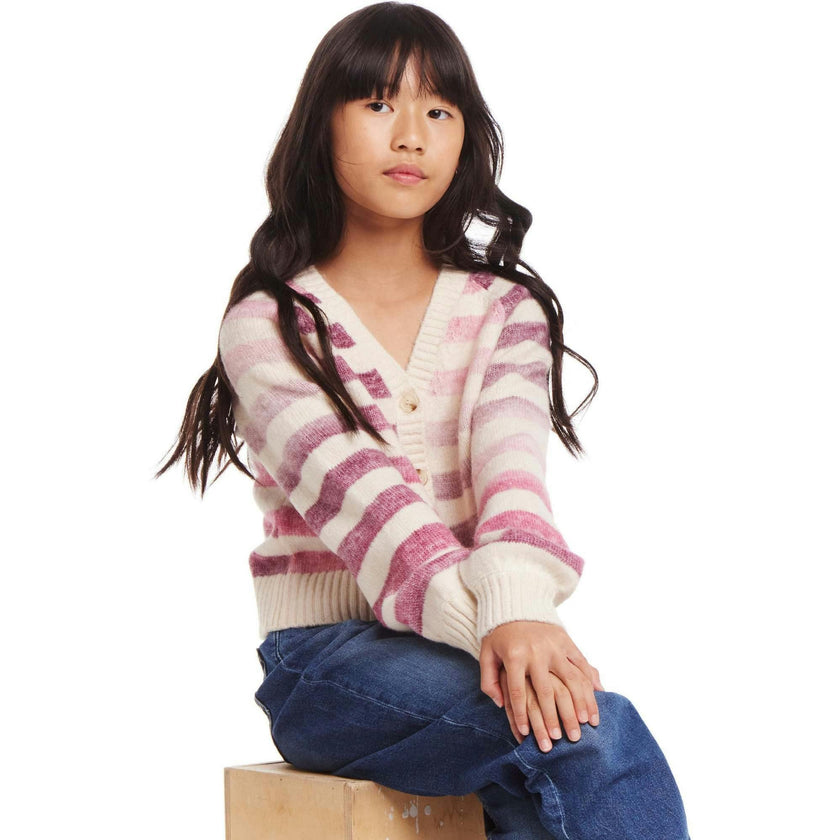 Kids Oatmeal/Purple Ombre Stripe Cardigan