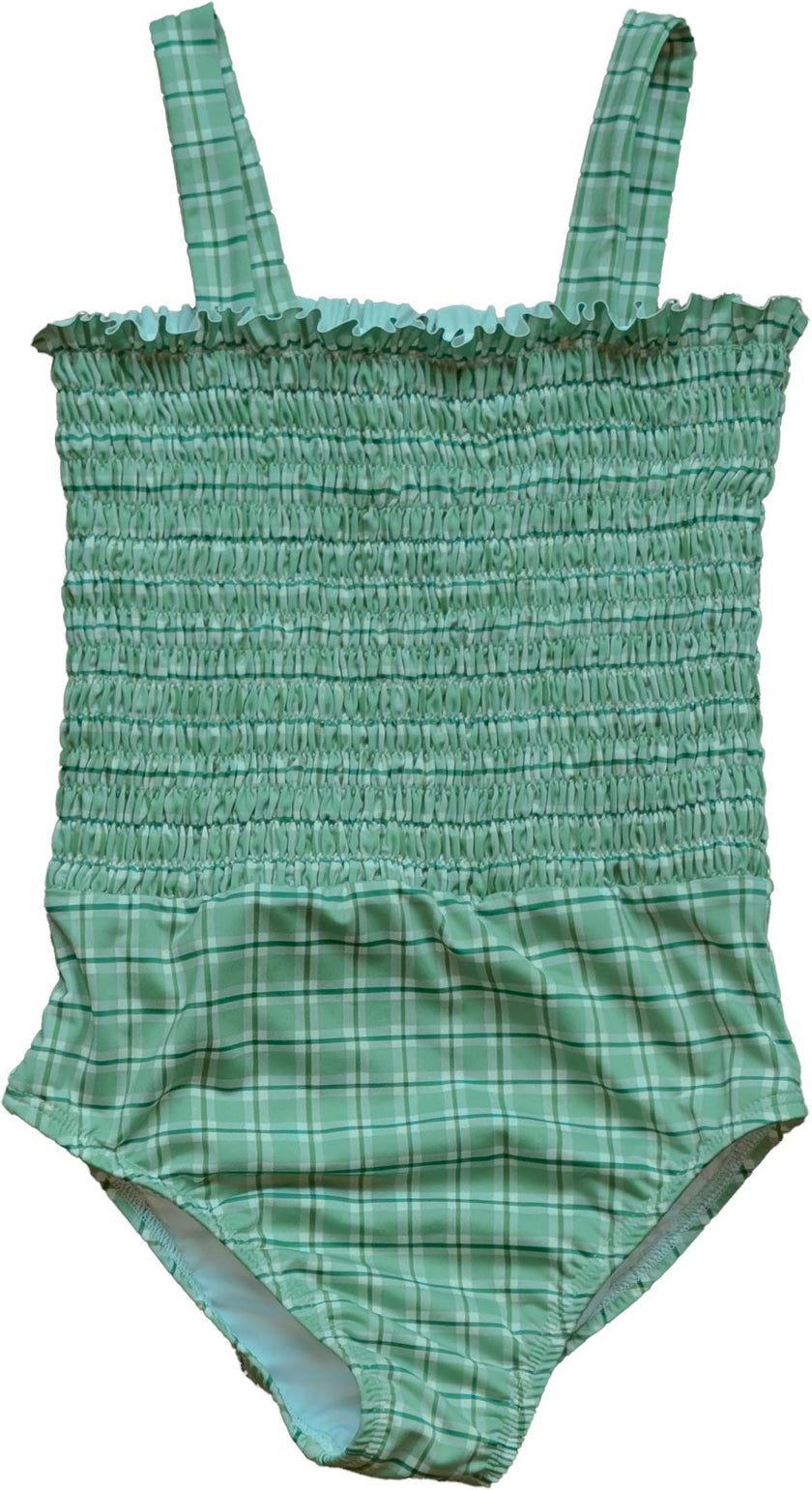 Tessa Smocked One Piece in Apple Check