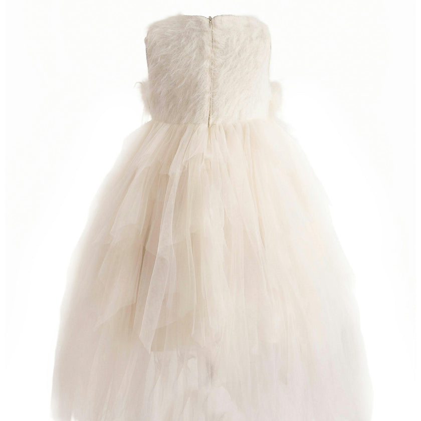 Ivory Feathered Tulle Party Dress