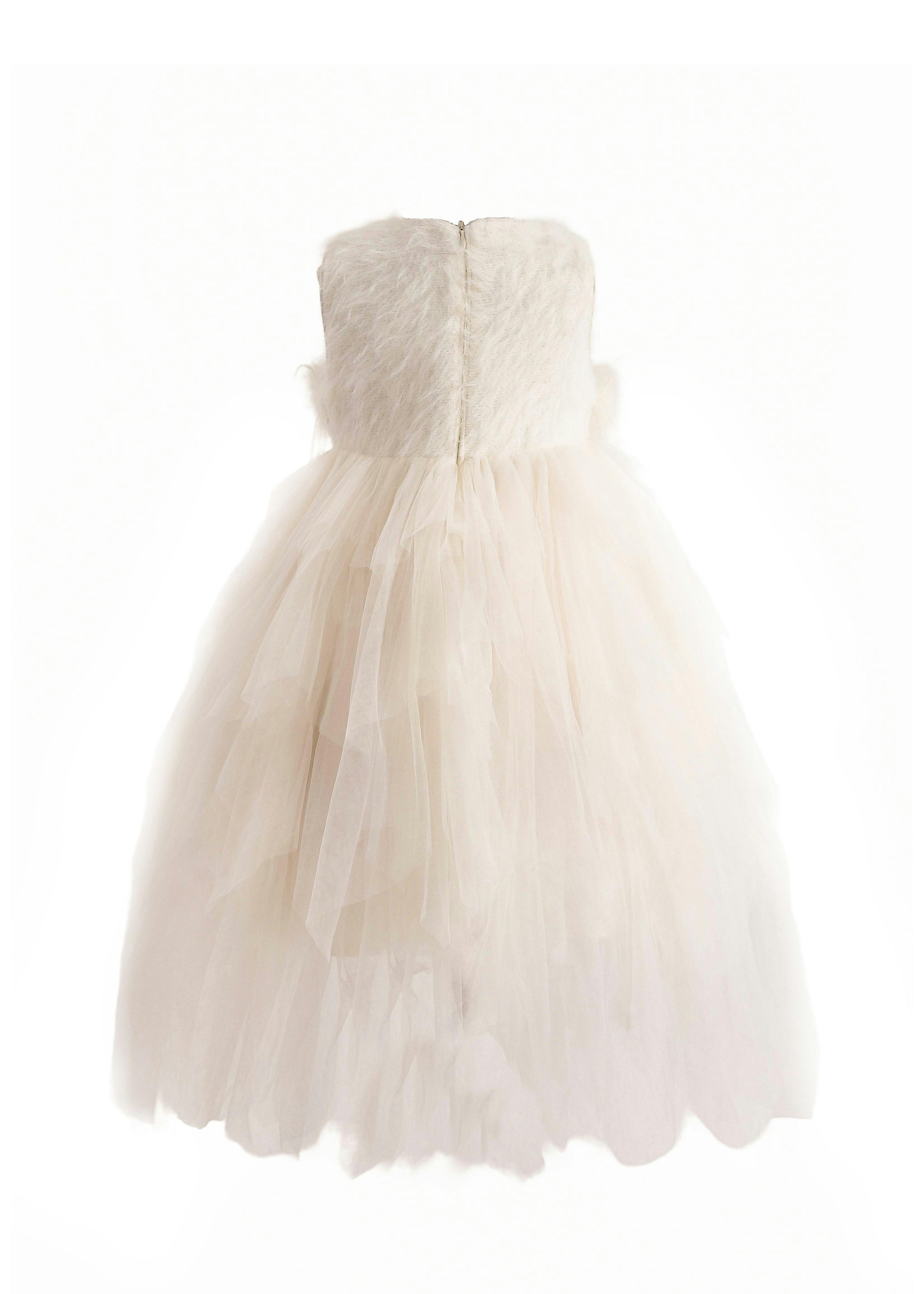 Ivory Feathered Tulle Party Dress