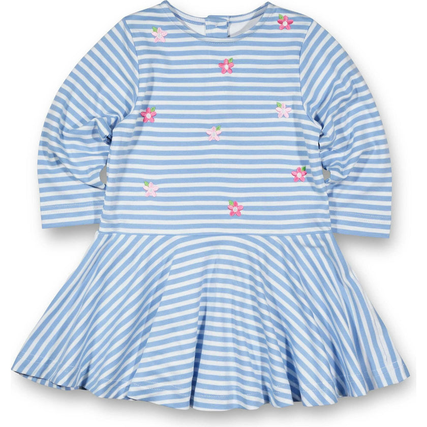 Stripe Knit Dress With Embroidered Flowers