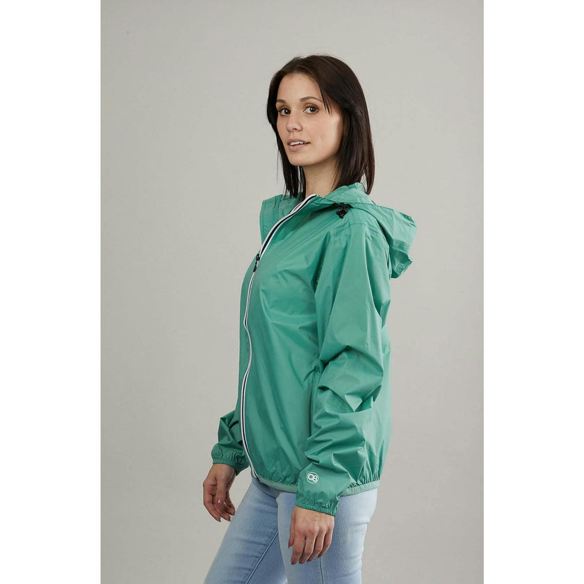 Moss green full zip packable Rain jacket and windbreaker