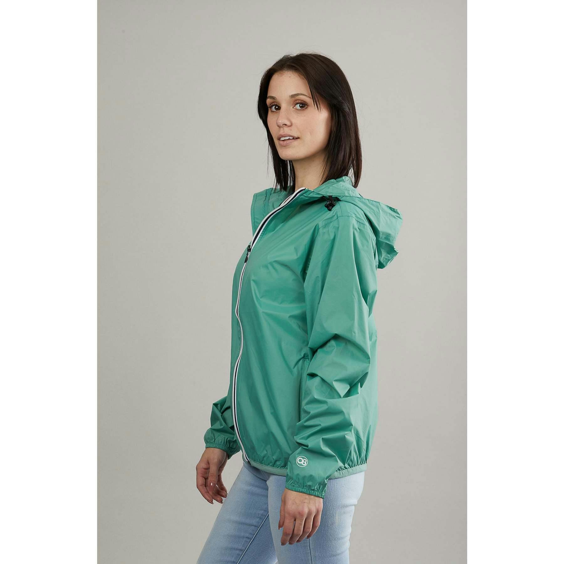 Moss green full zip packable Rain jacket and windbreaker