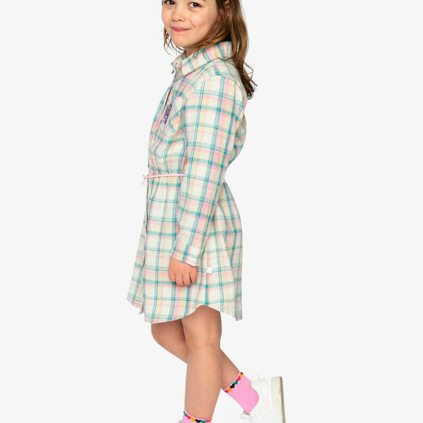 Shirt Dress with Belt Green and Pink Plaid