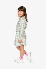 Shirt Dress with Belt Green and Pink Plaid