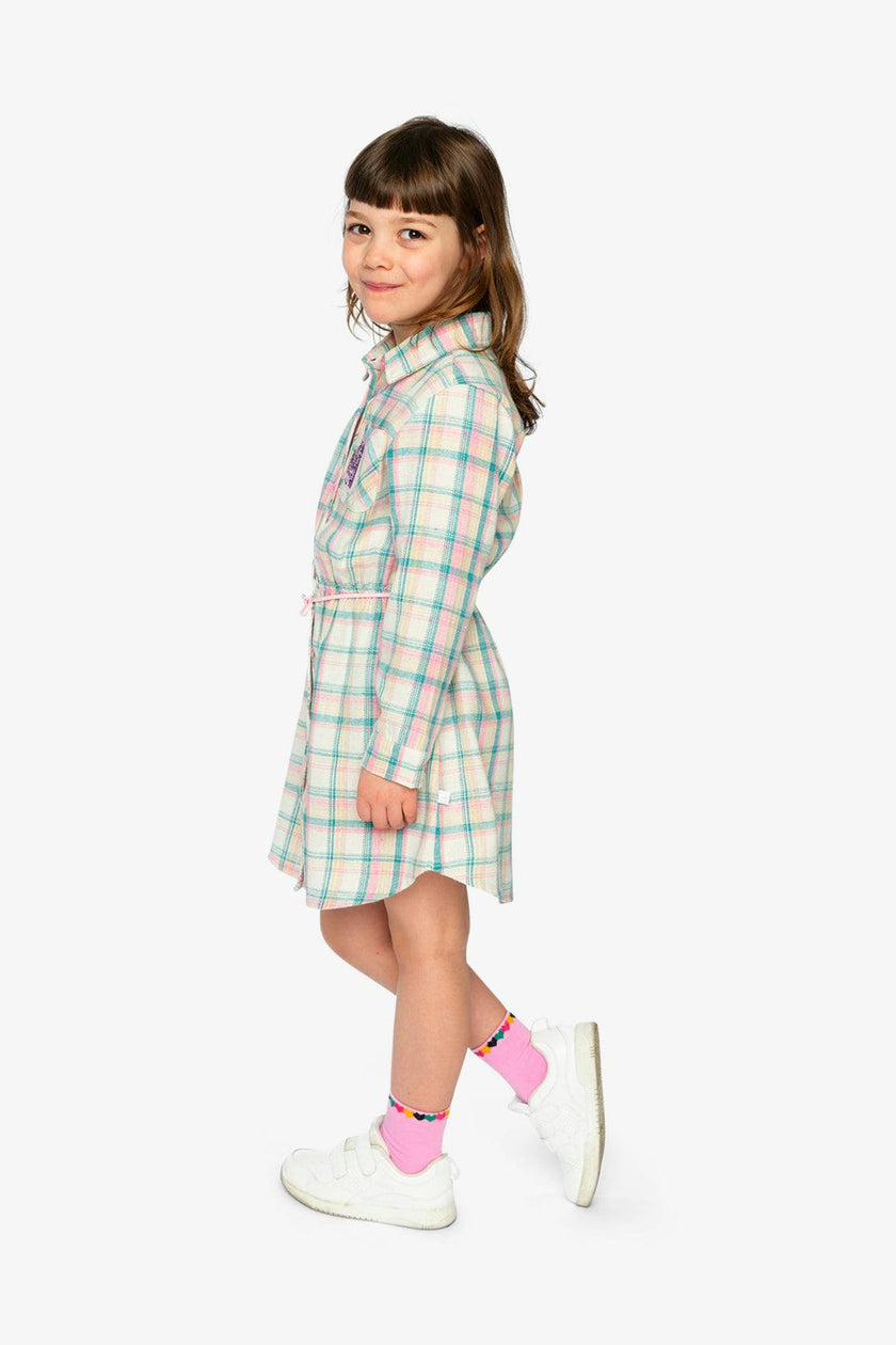 Shirt Dress with Belt Green and Pink Plaid