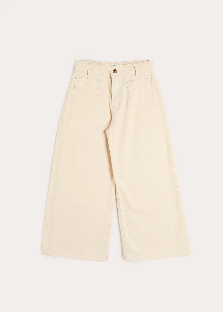 Soft Cotton Wide Leg Trousers in Cream (2-12yrs)