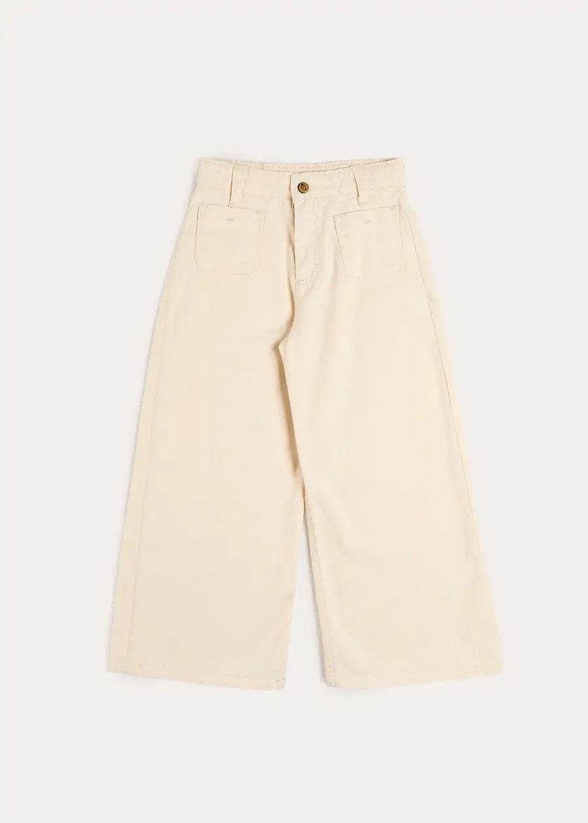 Soft Cotton Wide Leg Trousers in Cream (2-12yrs)