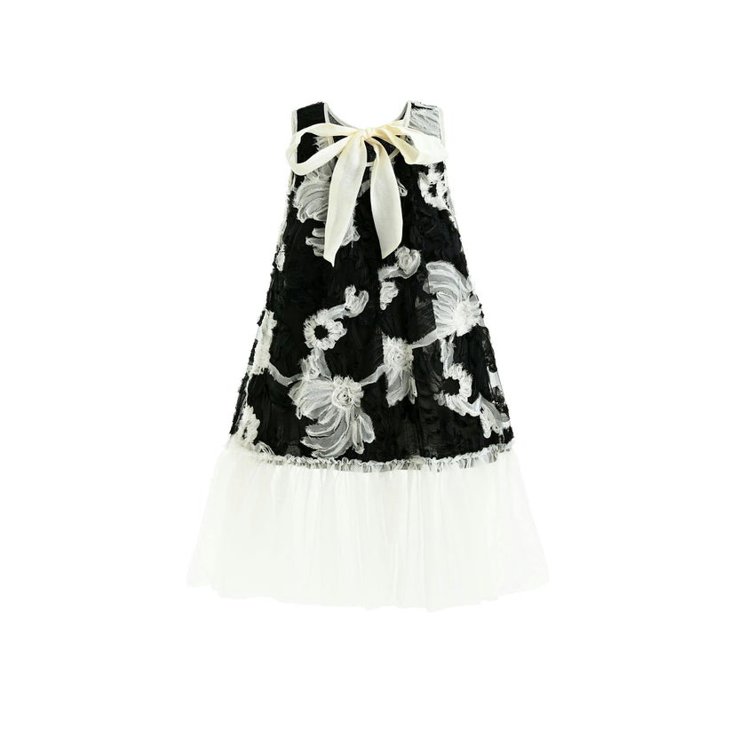 Black Floral Tulle Sleeveless Dress