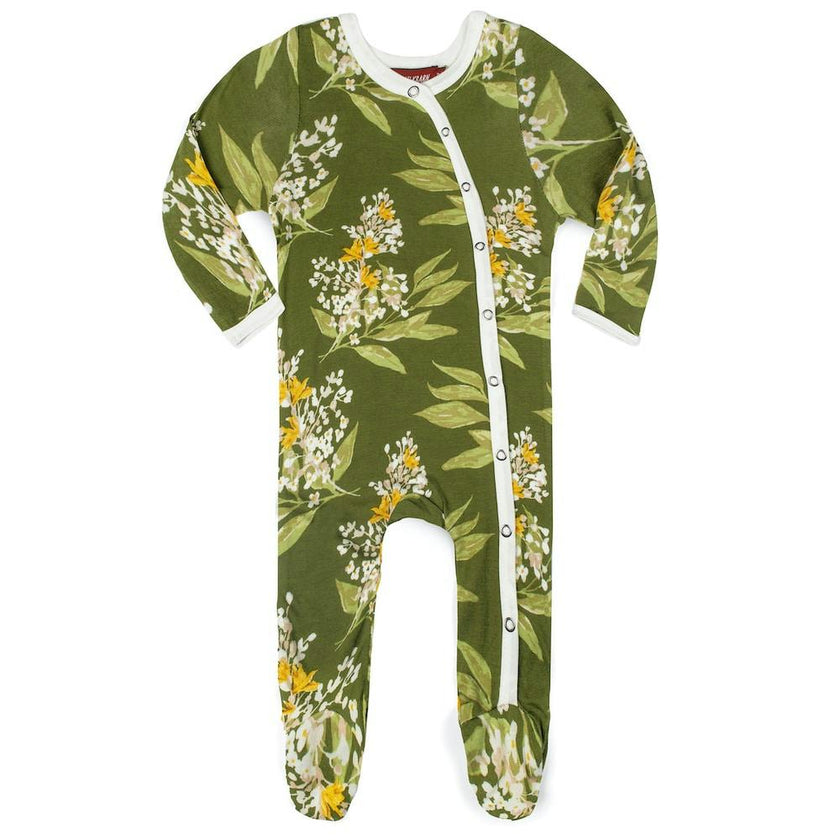 Green Floral Bamboo Snap Footed Romper