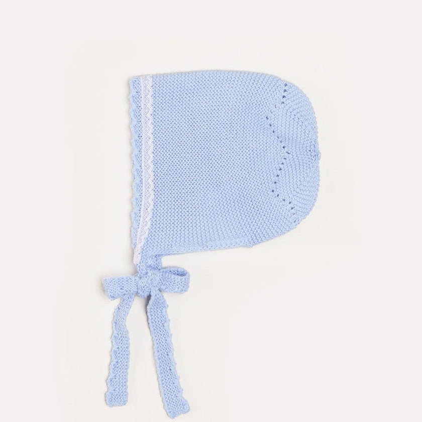 Lace Detail Knitted Bonnet in Light Blue (0-9mths)