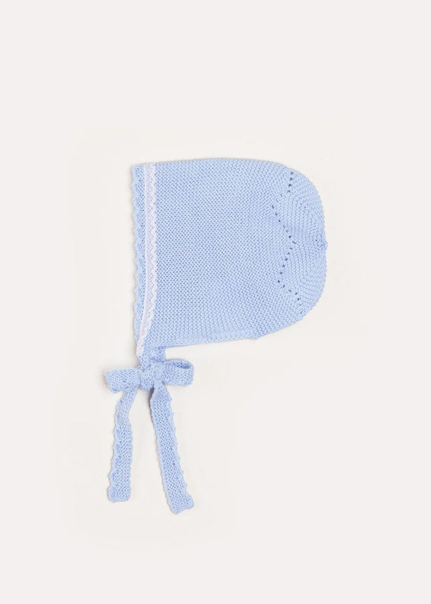 Lace Detail Knitted Bonnet in Light Blue (0-9mths)