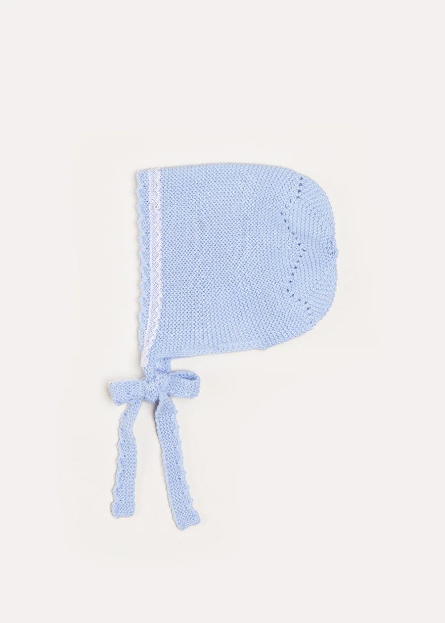Lace Detail Knitted Bonnet in Light Blue (0-9mths)