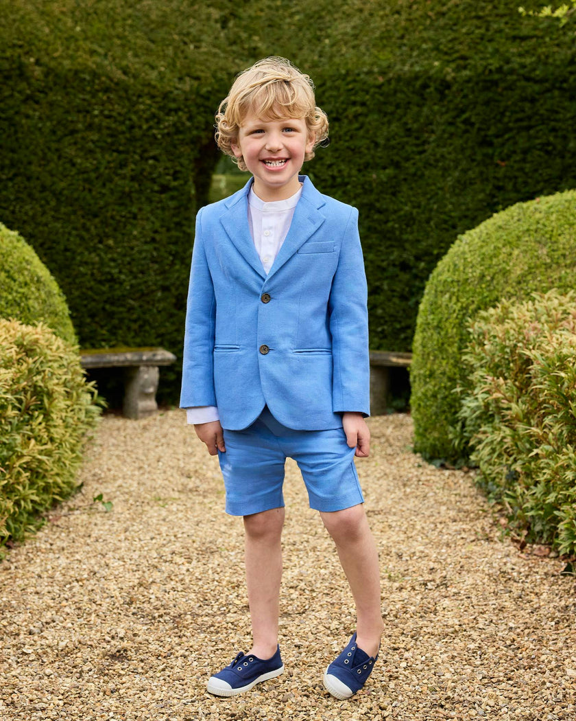 Theo Tailored Shorts in Blue Linen