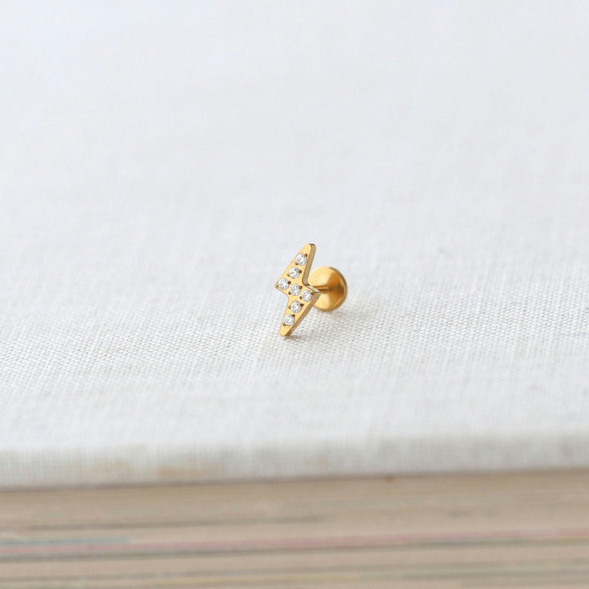 Lightning Bolt Crystal Titanium Flat Back Stud Earring