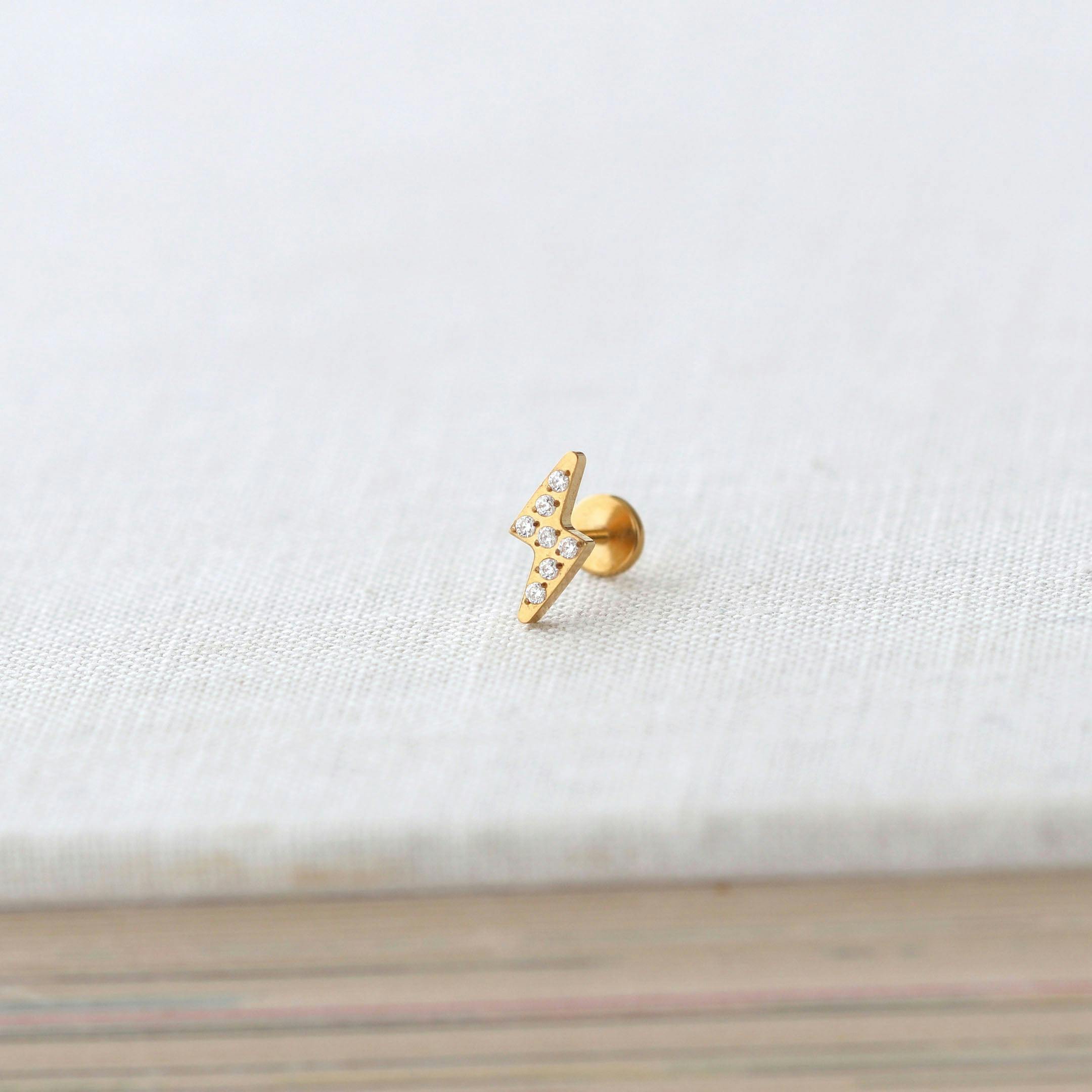 Lightning Bolt Crystal Titanium Flat Back Stud Earring