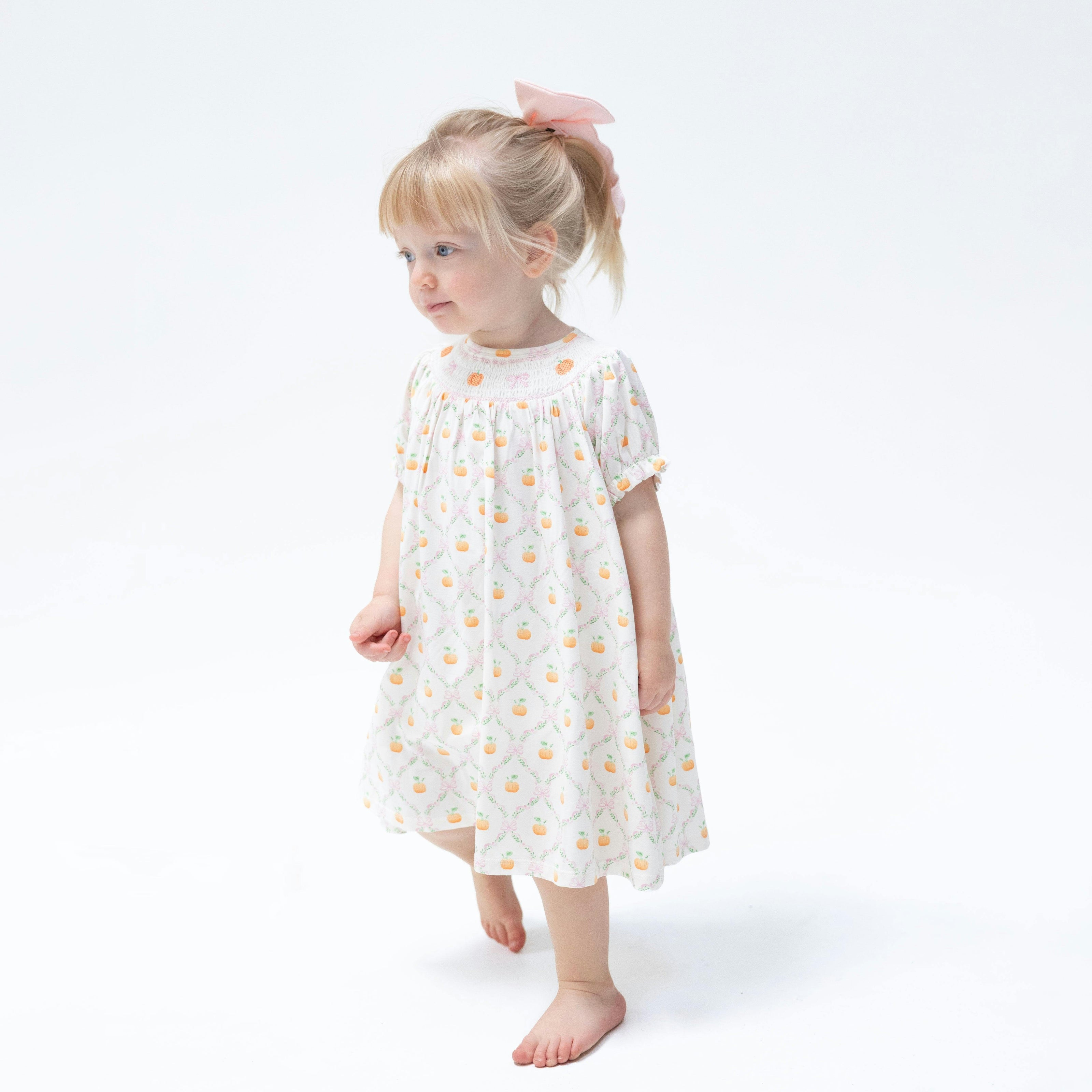 Pretty Pumpkin Trellis - Jane Puff Sleeve Bishop Dress and Bloomer