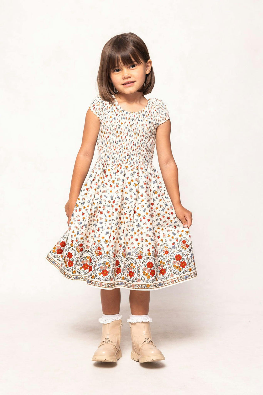 Mini Marlow Cap Sleeve Dress in Cream Ditsy Floral