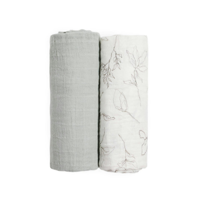 Organic Cotton Muslin Swaddle Blanket 2 Pack - Pencil Floral