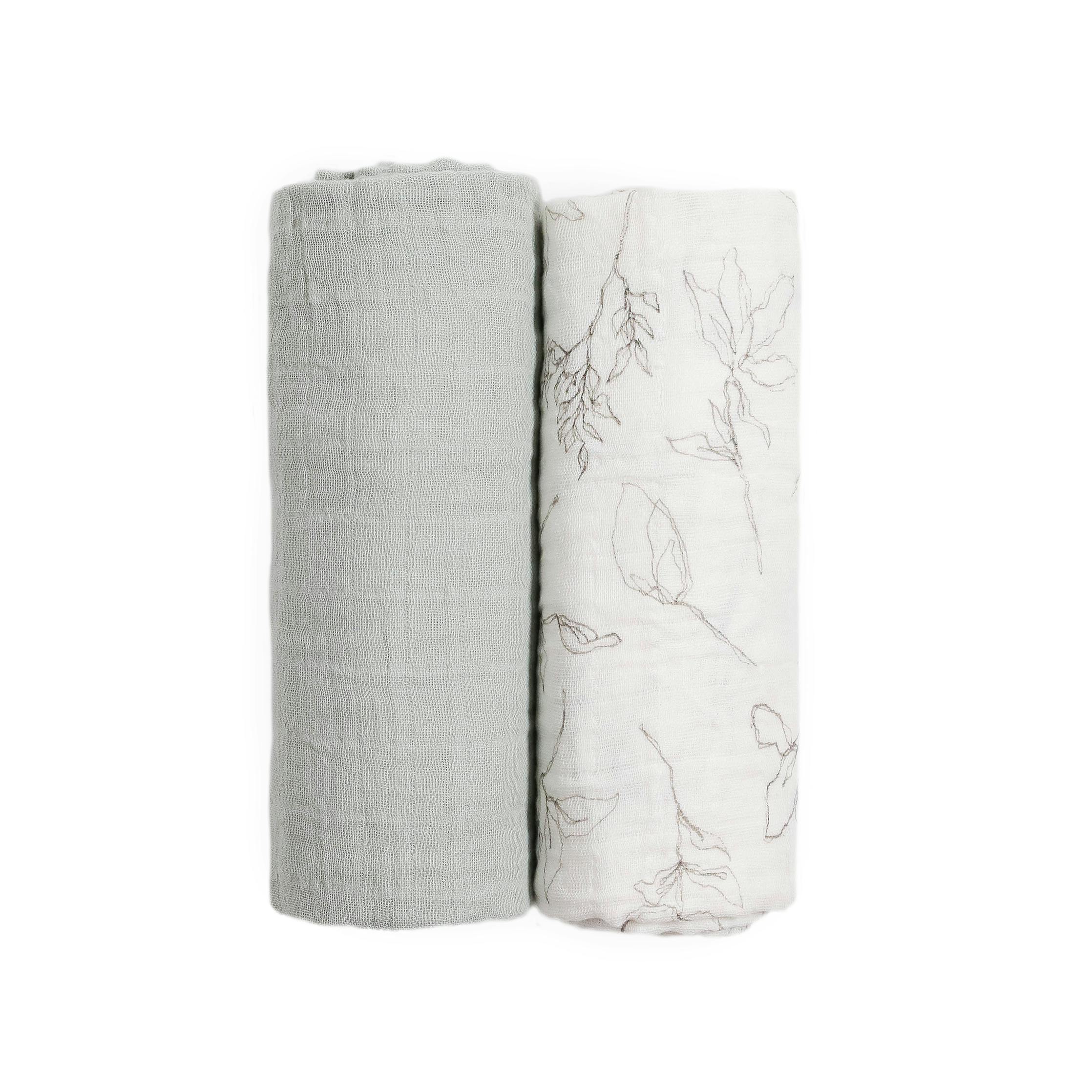 Organic Cotton Muslin Swaddle Blanket 2 Pack - Pencil Floral