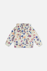 Hooded Zipped French Terry Cardigan Beige Unicorn Print