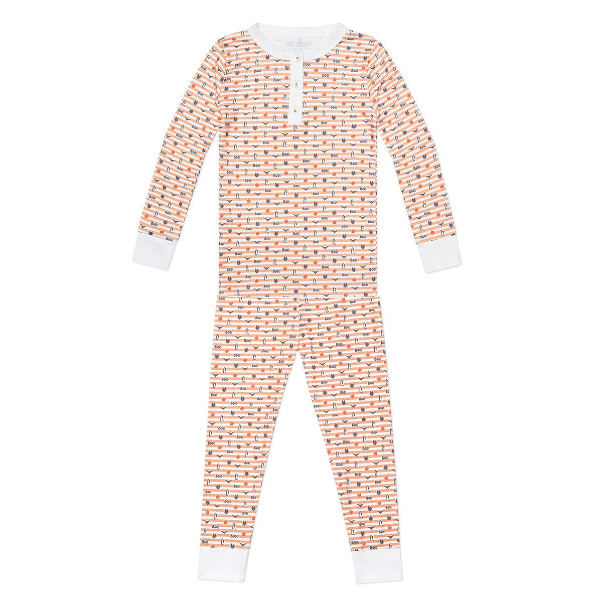 Pumpkin Stripe Halloween Two Piece Kids Henley Pajamas