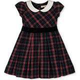 Organic Stretch Poplin Peter Pan Collar Dress with Velveteen, Black