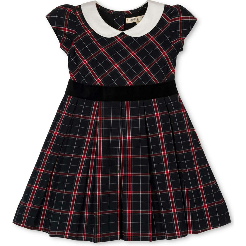 Organic Stretch Poplin Peter Pan Collar Dress with Velveteen, Black