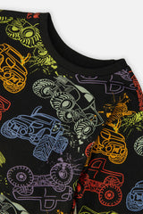 Organic Cotton Long Sleeve T-Shirt Black Monster Truck Print