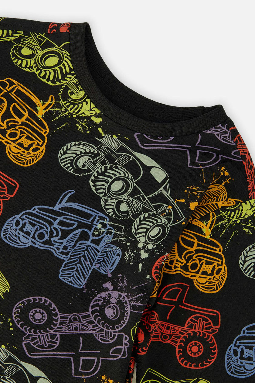 Organic Cotton Long Sleeve T-Shirt Black Monster Truck Print