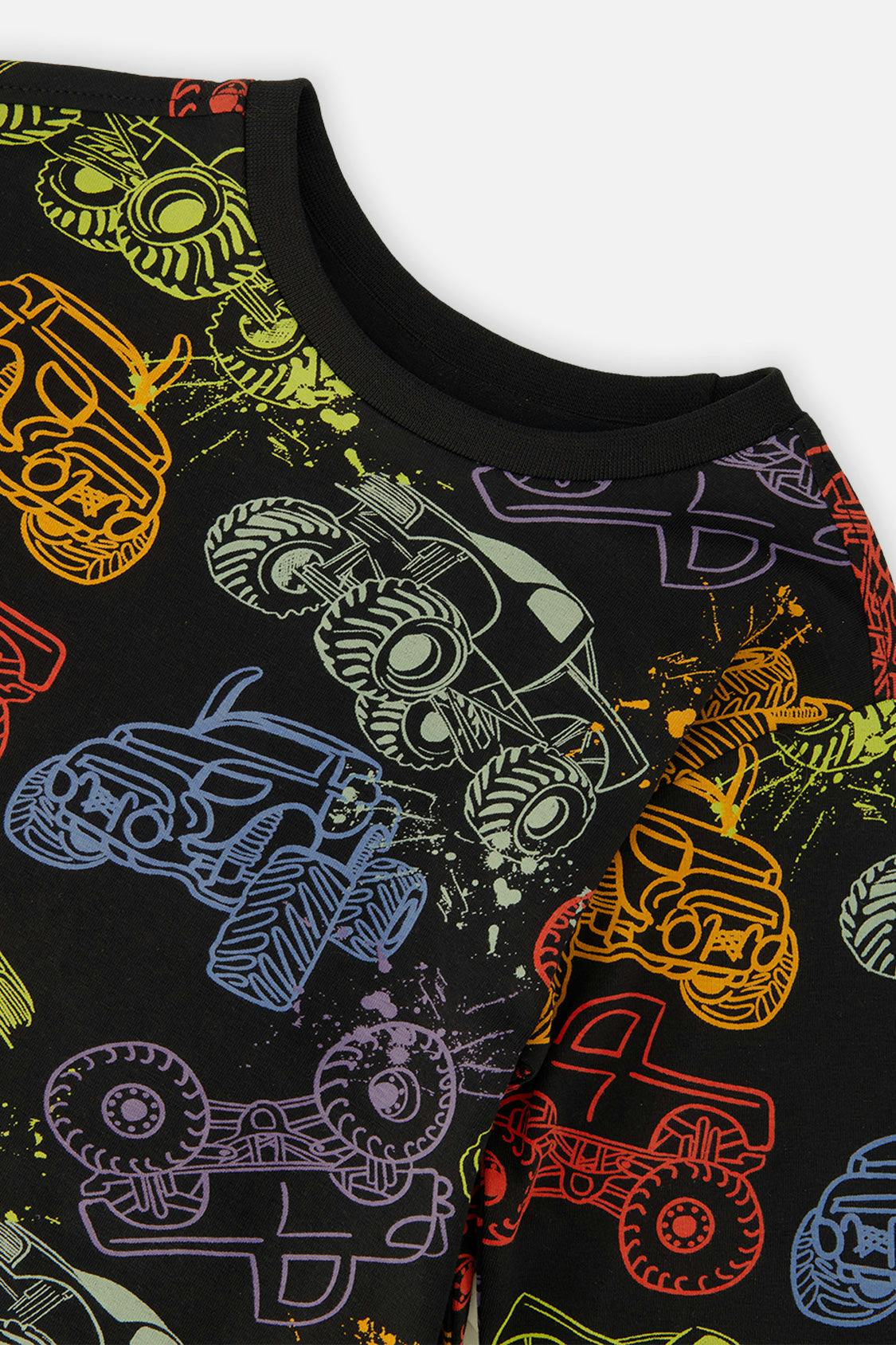 Organic Cotton Long Sleeve T-Shirt Black Monster Truck Print