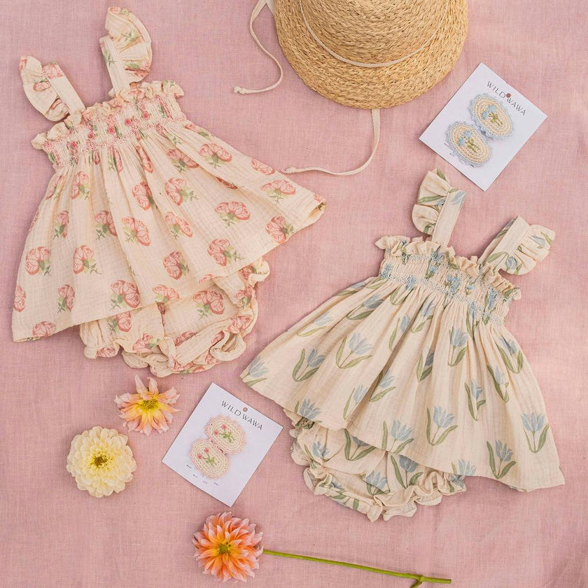 Crochet Clip Set in Pink Rose