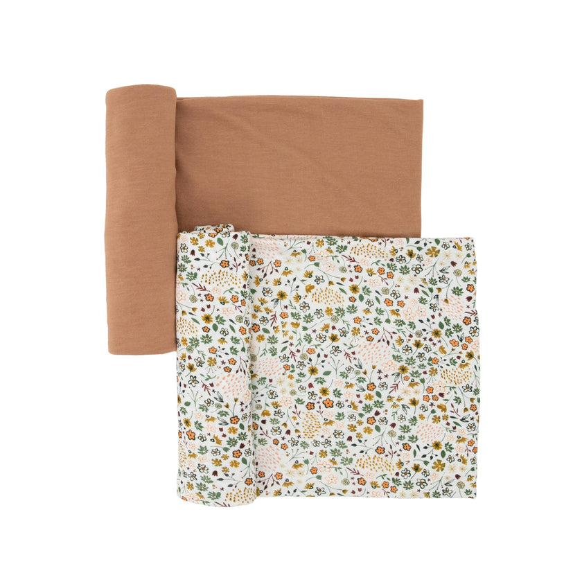 Stretch Knit Swaddle Blanket 2 Pack - Pressed Petals