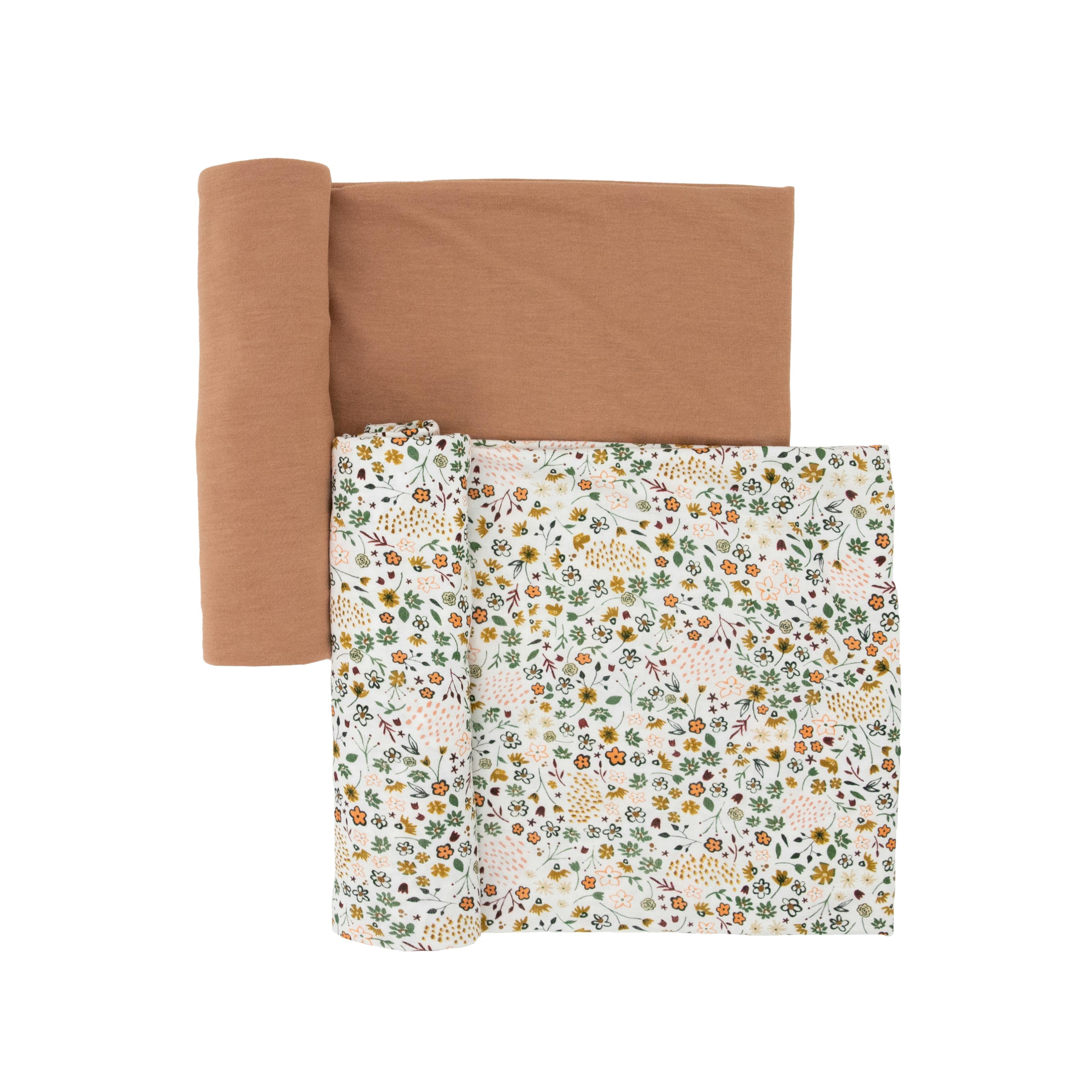 Stretch Knit Swaddle Blanket 2 Pack - Pressed Petals