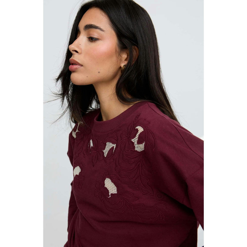 Lily-Anne Long Sleeves Cut Out Embroidered Sweatshirt