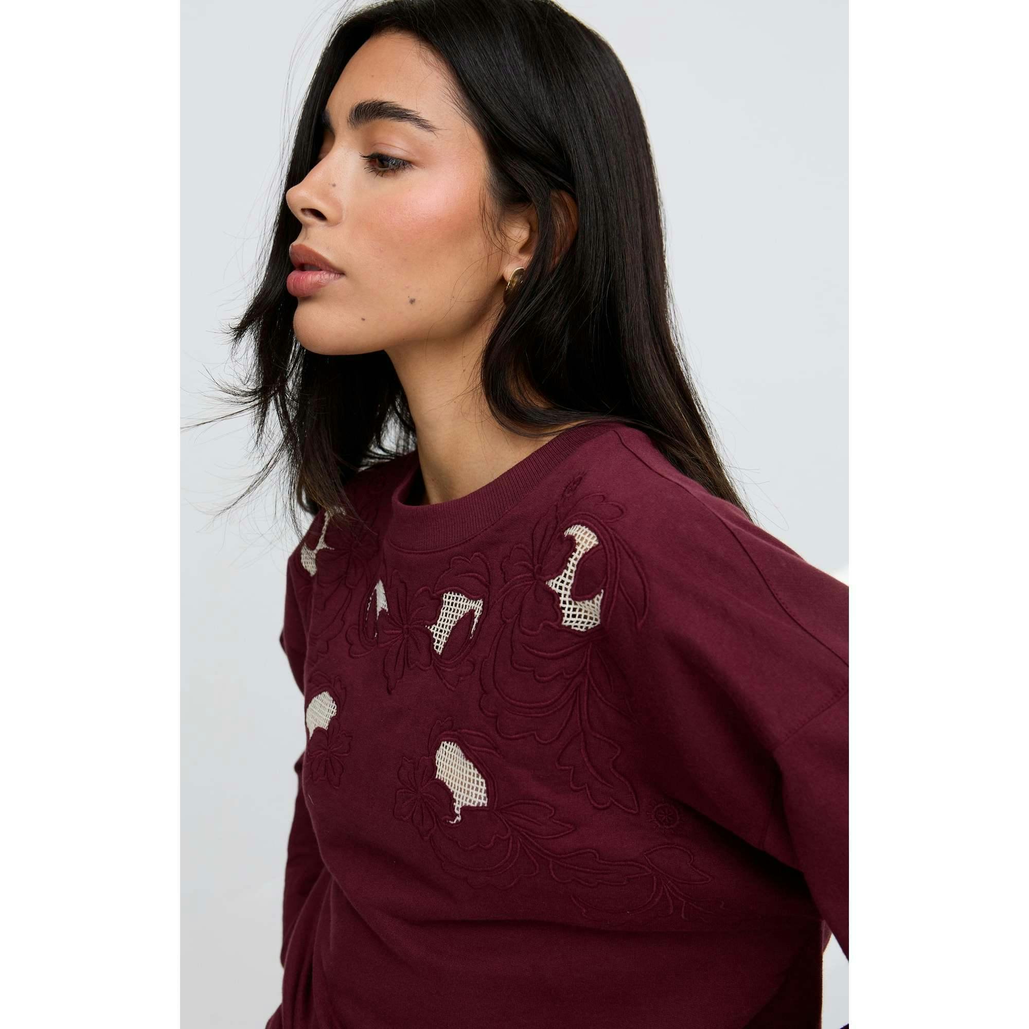 Lily-Anne Long Sleeves Cut Out Embroidered Sweatshirt