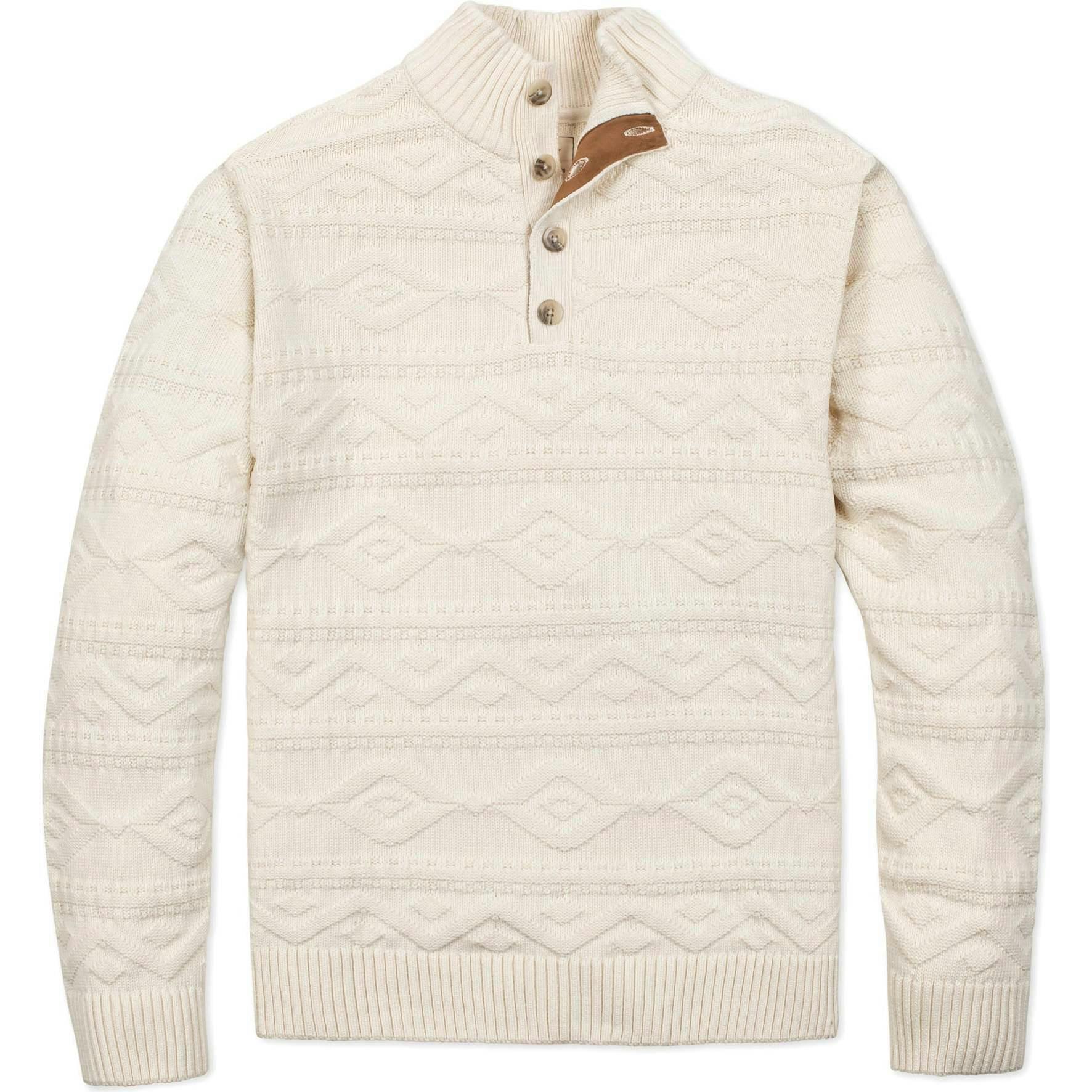 Men's Organic Mock Neck Cable Sweater, White