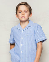 Kid's Twill Pajama Short Set in French Blue Stripes