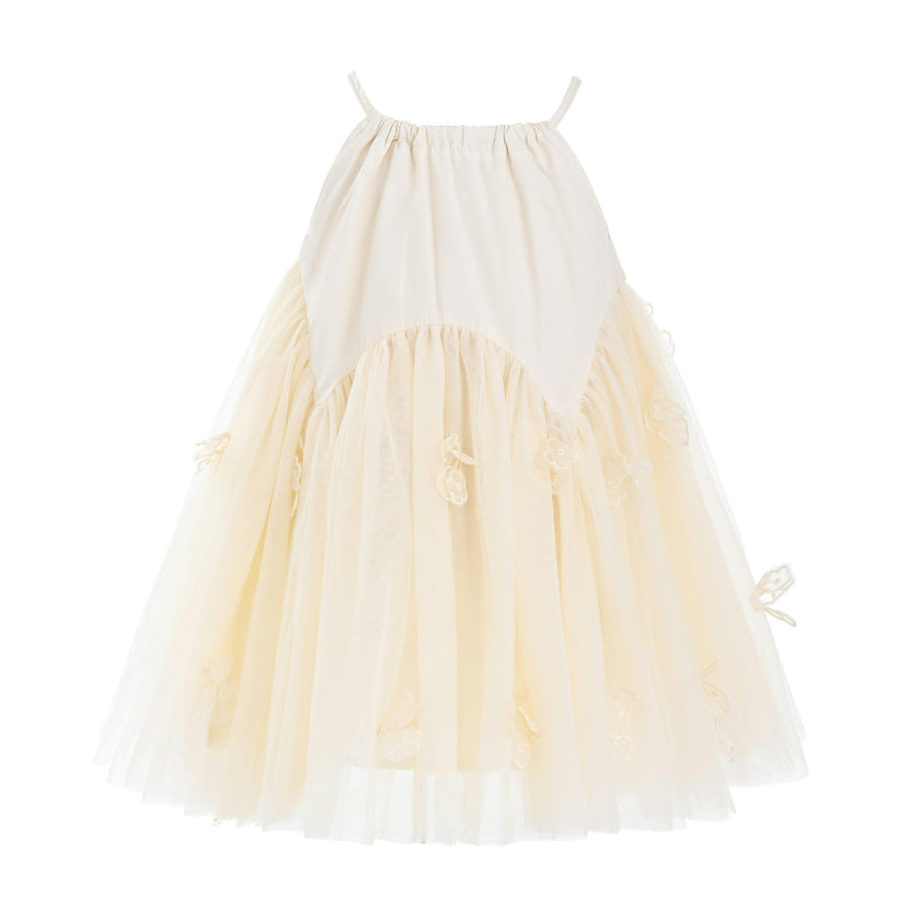 Beige Mirelle Petal Flared Tulle Dress