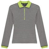 Stripped Ribbed Zipper Henley Tee