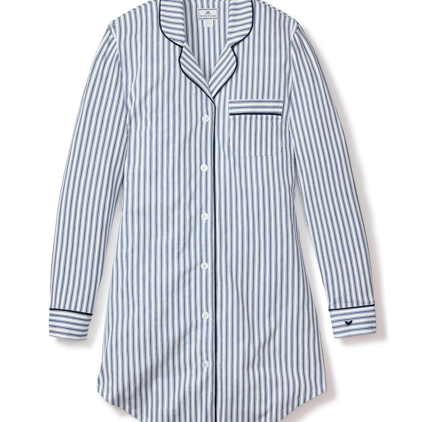 Women's Pima Nightshirt in Navy French Ticking