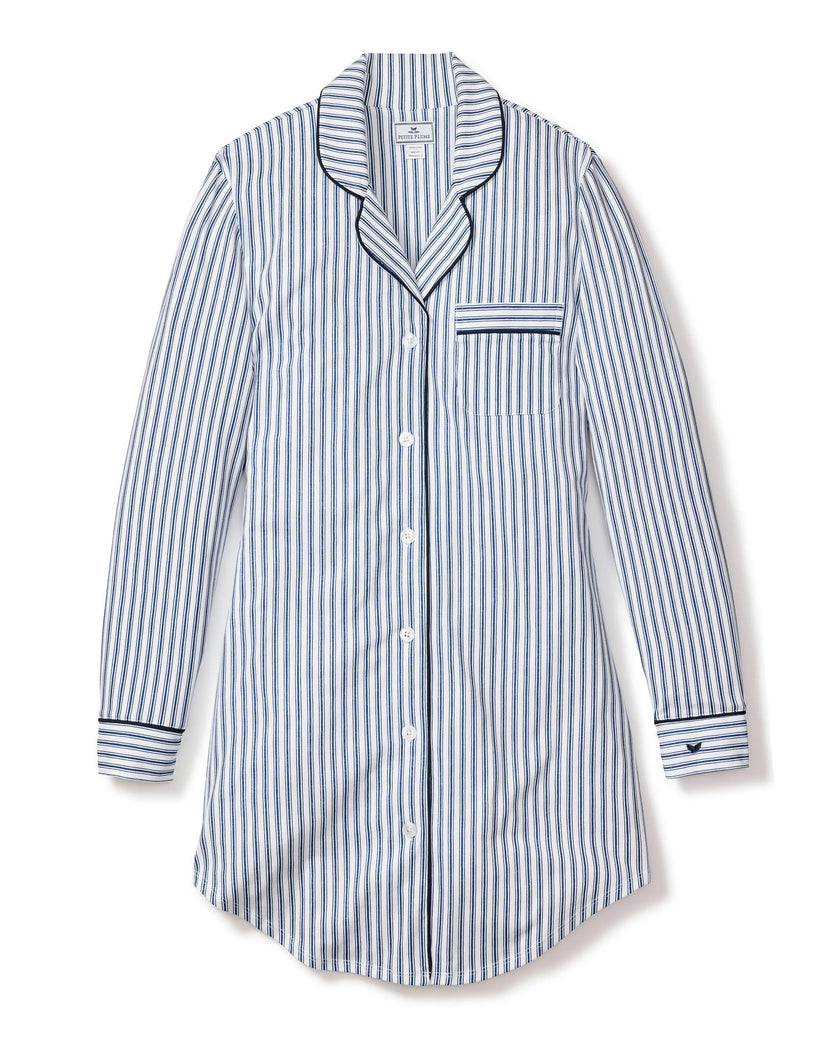 Women's Pima Nightshirt in Navy French Ticking