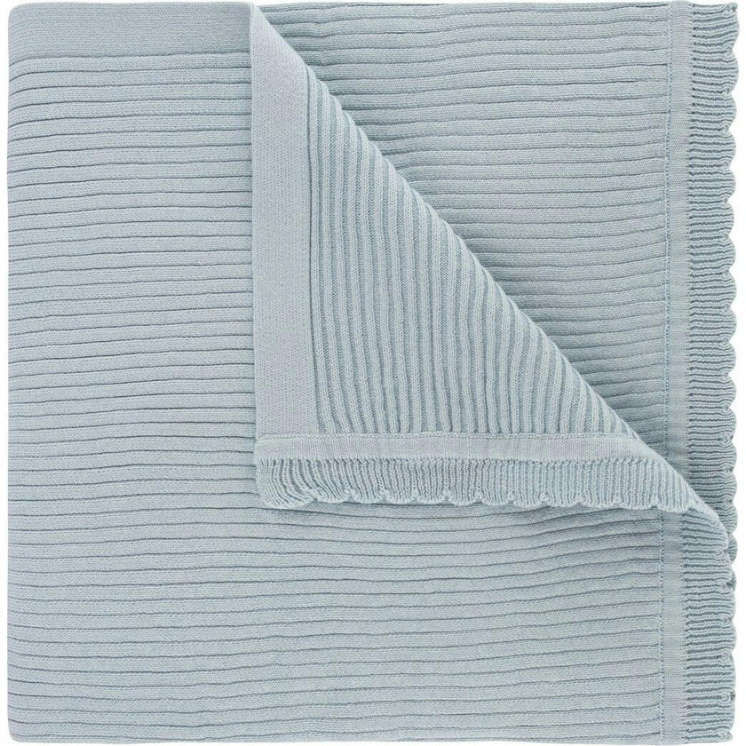 Scallop Trimmed Rib Knit Blanket Ivory